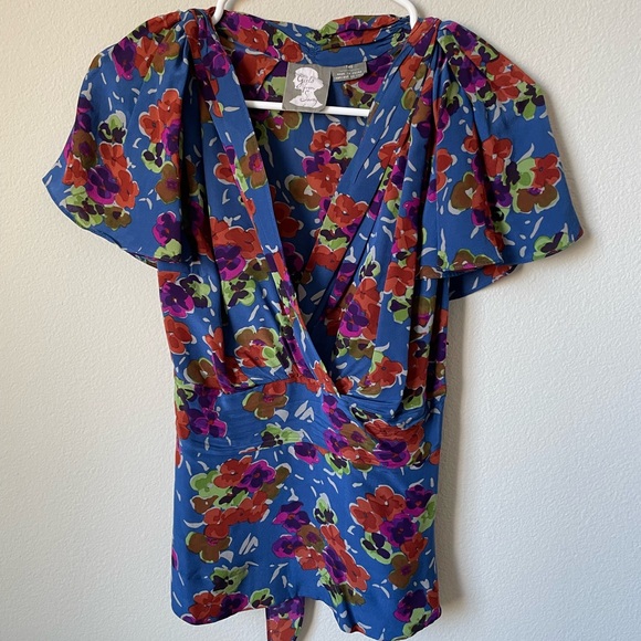 Anthropologie Girls from Savoy blue floral blouse sz 2 - Picture 4 of 7
